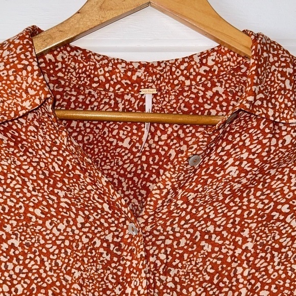Free People Celia Print Tie Front Button Down Cropped Boho Blouse Sz L - Picture 4 of 10